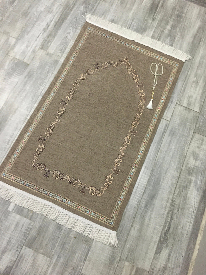 Brown Door to Andalus Prayer Mat, Prayer Mat with Tasbeeh, Prayer Rug, Muslim Janamaz, Sajjada, Turkish Rug, Islamic Gift YSLM38