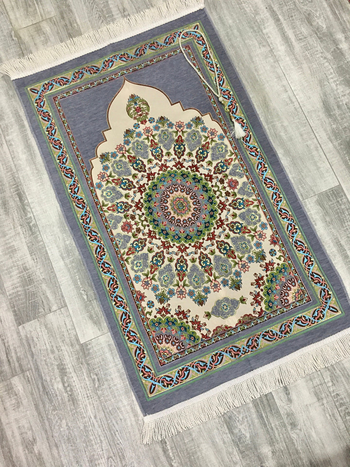 Gray Circle Of Flowers Kilim Prayer Mat, Prayer Mat with Tasbeeh, Prayer Rug, Muslim Janamaz, Bohemian Rug, Turkish Rug, Islamic Gift YSLM41