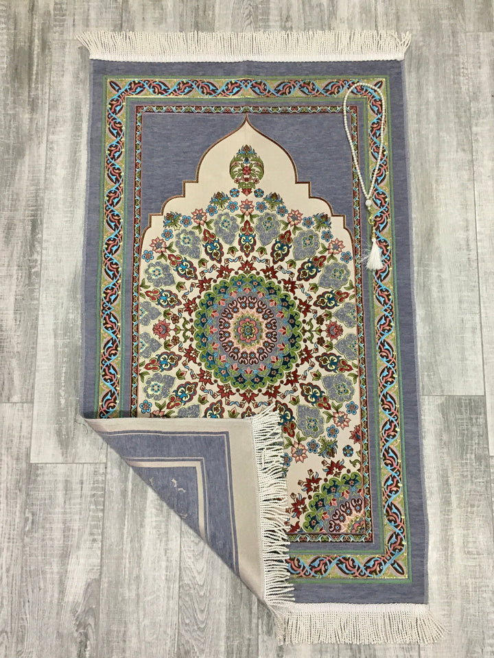 Gray Circle Of Flowers Kilim Prayer Mat, Prayer Mat with Tasbeeh, Prayer Rug, Muslim Janamaz, Bohemian Rug, Turkish Rug, Islamic Gift YSLM41