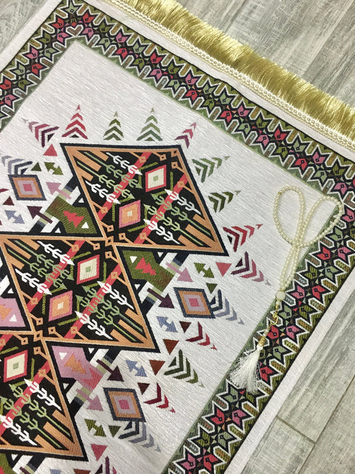Baklava Design Colorful  Prayer Mat, Prayer Mat with Tasbeeh, Prayer Rug, Muslim Janamaz, Sajjada, Turkish Rug, Islamic Gift YSLM44