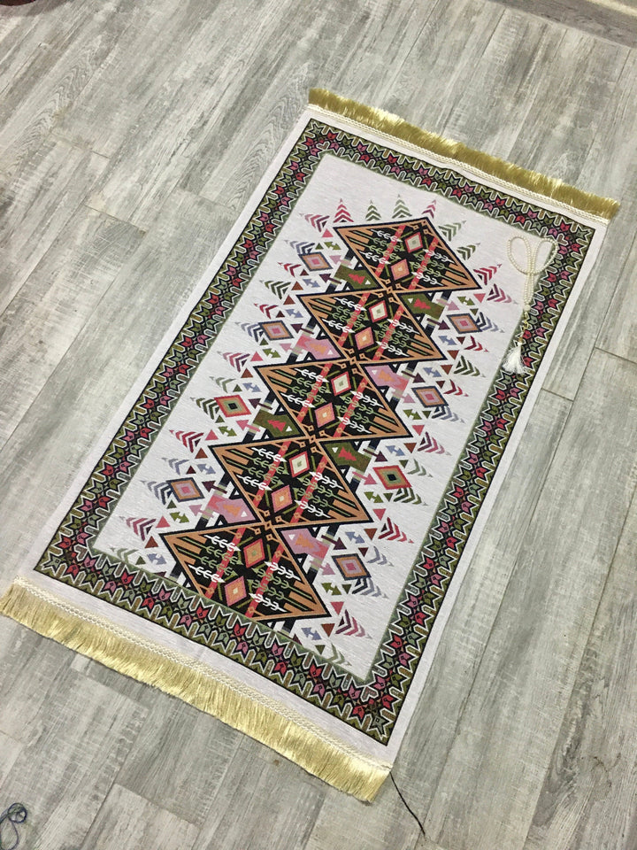 Baklava Design Colorful  Prayer Mat, Prayer Mat with Tasbeeh, Prayer Rug, Muslim Janamaz, Sajjada, Turkish Rug, Islamic Gift YSLM44