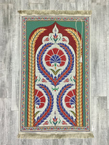 Decorated Tulip Carpet Prayer Mat, Prayer Mat with Tasbeeh, Prayer Rug, Muslim Janamaz, Sajjada, Turkish Rug, Islamic Gift YSLM51 - islamicbazaar