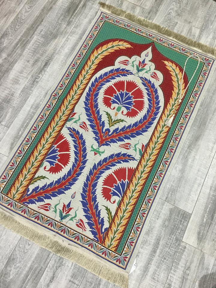 Decorated Tulip Carpet Prayer Mat, Prayer Mat with Tasbeeh, Prayer Rug, Muslim Janamaz, Sajjada, Turkish Rug, Islamic Gift YSLM51 - islamicbazaar