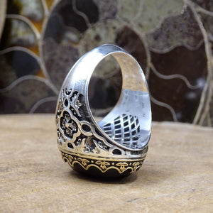 Handmade Green Agate Stoned Ring, Sterling Silver Mens Ring, Mens Turquoise Stone Ring, Signet Ring, Personalised Gift