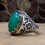 Handmade Green Agate Stoned Ring, Sterling Silver Mens Ring, Mens Turquoise Stone Ring, Signet Ring, Personalised Gift