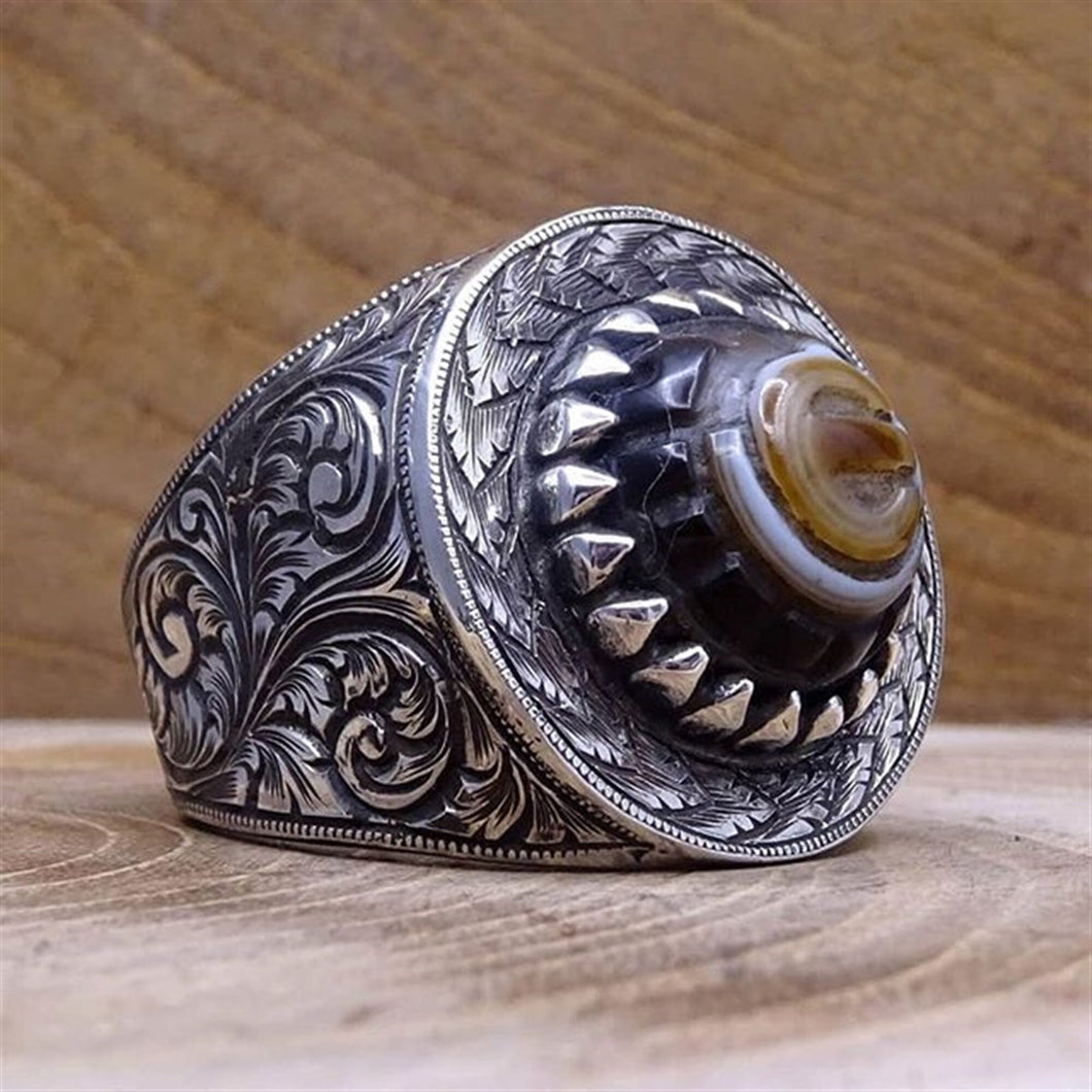 Yemeni Aqeeq Ring, Handmade Silver Ring, Sterling Silver Ring, Mens Statement ring, Personalised Jewelry