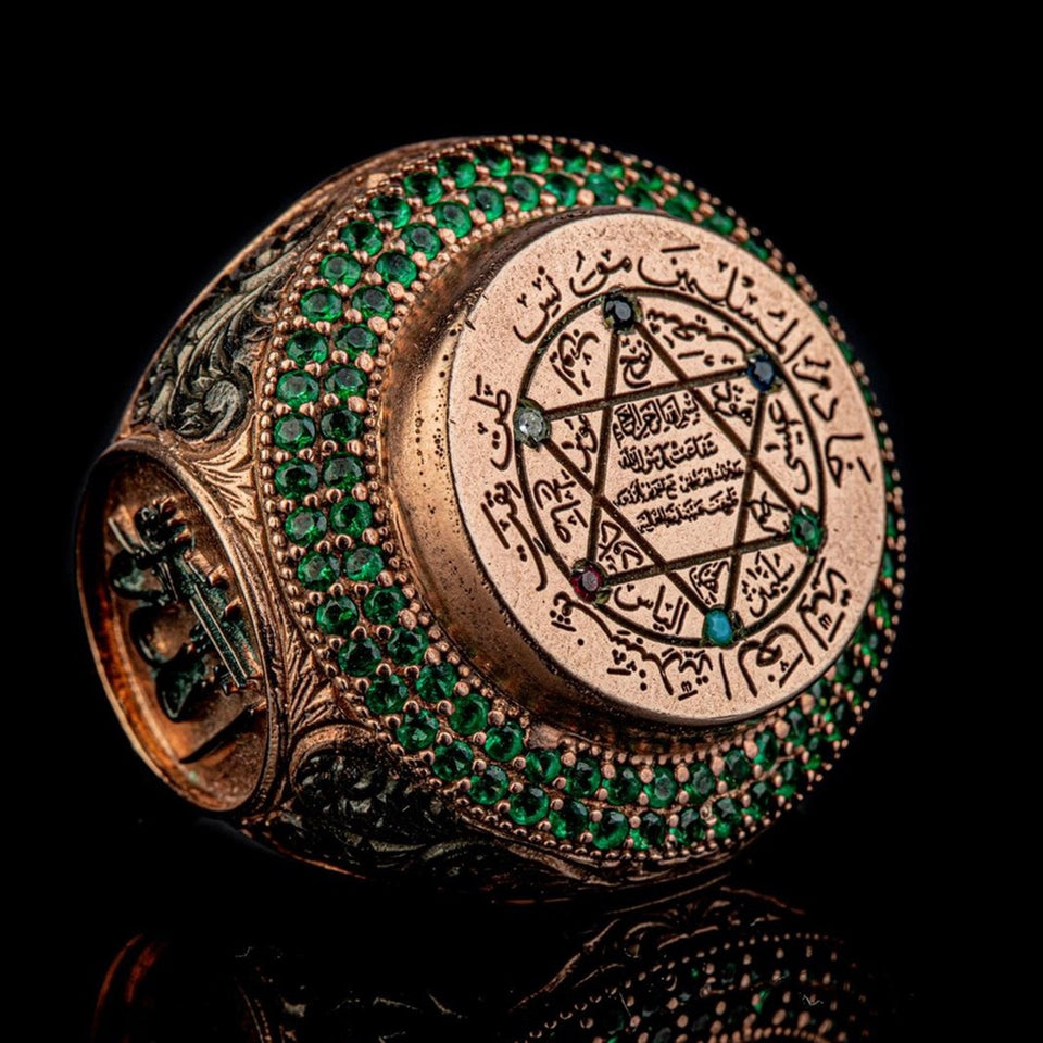 Muhru Suleiman Sterling Silver Ring | Rose Plated Seal Of Solomon Ring | Persolized Signet Ring | King Suleiman Ring | islamic Rings