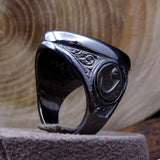 Ayat al Kursi written Black Aqeeq Stone Silver Ring | Mens Agate Stone Ring | Signet Ring | Personalized Ring | İslamic Ring | Gift For Him|