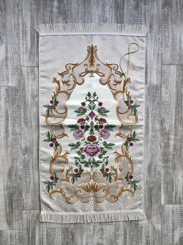 Lux Hunat Hatun Mosque Prayer Mat | Dowries Prayer Rug | Wedding Gift | Prayer Rug with tasbih | Sajjada | Janamaz YSLM71 - islamicbazaar