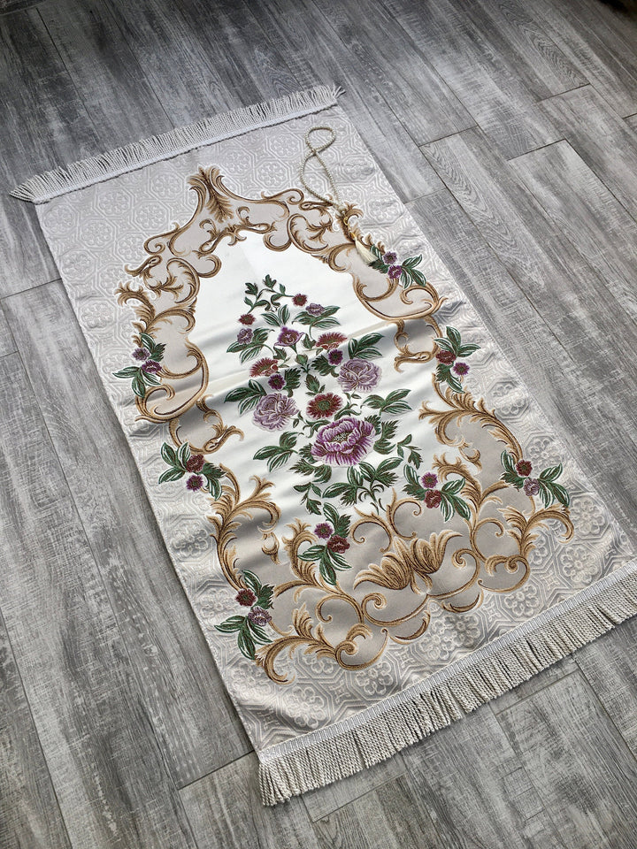 Lux Hunat Hatun Mosque Prayer Mat | Dowries Prayer Rug | Wedding Gift | Prayer Rug with tasbih | Sajjada | Janamaz YSLM71 - islamicbazaar