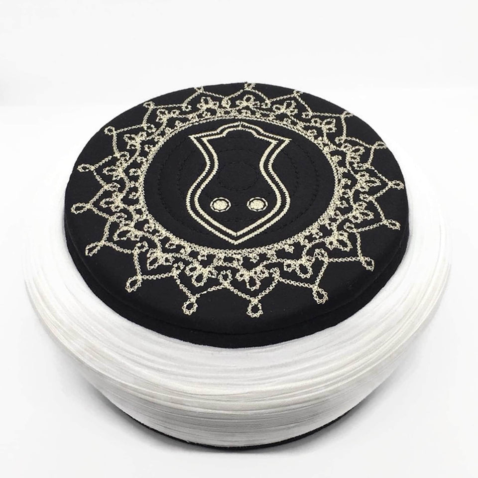 Handgemachte schwarze Nalain Stickerei Imamah, einzigartige islamische Kunst, Imam Pagri Imama Emama islamische Herren Kopfbedeckung
