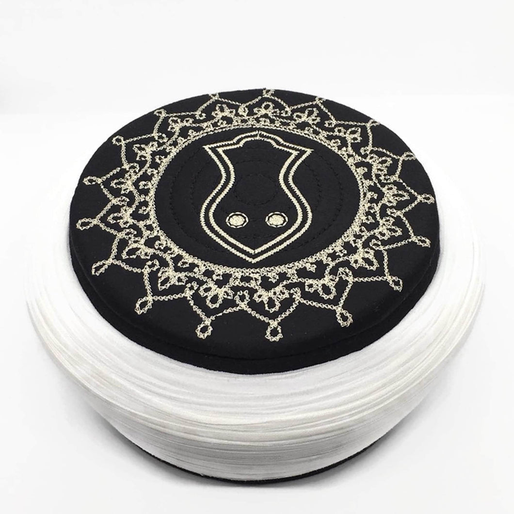 Handmade Black Nalain Embroidery Imamah, Unique Islamic Art, Imam Pagri Imama Emama Islamic Men's Head Wear