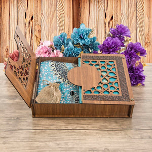Lux Wooden Islamic Gift Box | Special Gift for Father | Thermo Leather Quran | Prayer Mat and Tasbih Set | Unique Gift for Dad | AOK3 - islamicbazaar