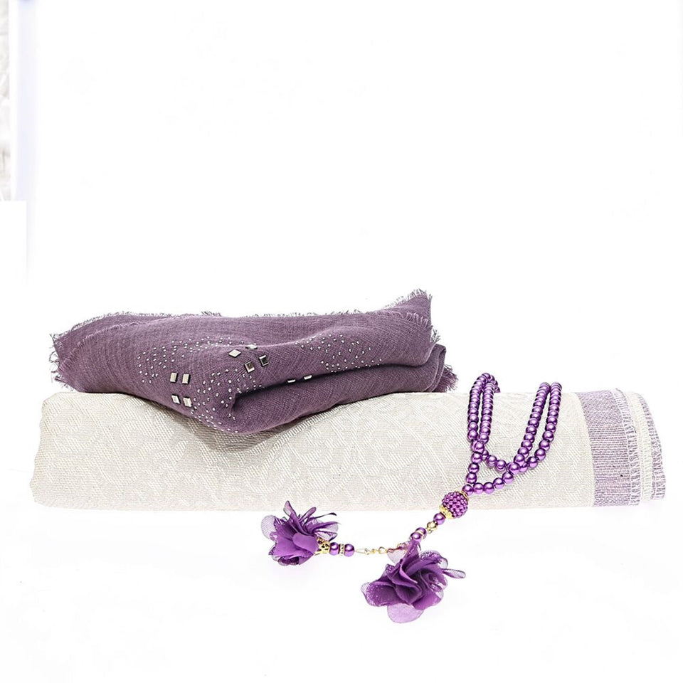 Purple Velvet Islamic Gift Box, Special Gift for Mother, Velvet Quran, 33 Bead Tasbih Set  Unique Gift AOK1