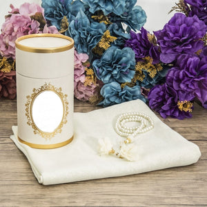 Personalized Cream Cylinder Islamic Gift Box | Special Gift | | 33 Bead Tasbih Set | Personalized Gift | Unique Gift AOL2