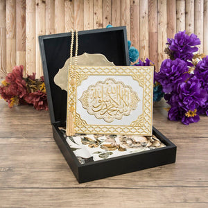 Allah Written Table With Arabic Letter Black Gift Box | 33 Bead Pearl Tasbeeh Set | Personalized Gift | İslamic Gift |