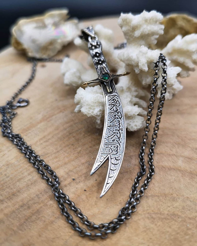 Handmade 925 Sterling Silver Zulfiqar Necklace with silver Chain, Dhulfaghar, Zolfaaghar, Dhu al-Fiqar, Dhu l-faqar