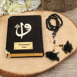 Father's Day Gift Black-Golden Gift Box | Velvet Quran Book | 99 Bead Pearl Tasbeeh With Tassel | Islamic Gift | Personalized Gift
