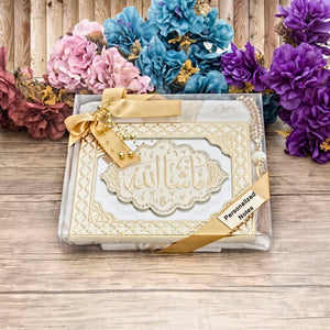 Mashallah Written With Arabic Letter Cream Gift Box | Prayer Mat | 33 Bead Crystal Tasbeeh |  Personalized Gift | Unique Gift | TFKW