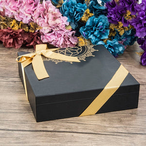 Special Design Black Wooden Gift Box | Gray Quran | 99 Bead Tasbeeh | Luxury Shawl | Special Design Box | Personalized Gift | AK19