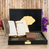Special Design Black Wooden Gift Box | Brown Quran | 33 Bead Kuka Tasbeeh | Brown Wallet  | Special Design Box | Personalized Gift | KDKV