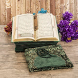 Lux Green Wooden Islamic Gift Box | Special Gift for Father | Thermo Leather Quran | Prayer Mat and Tasbeeh Set | Personalized Gift | AOS2