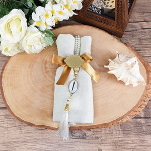 Special Cream Luxury Shawl | 99 Beads Pearl Tasbeeh | Personalized Plexiglass | Gift For Her | Birthday Gift | Personalized Gift | M405