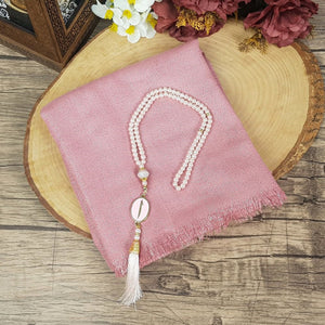 Special Pink Luxury Shawl | 99 Beads Pearl Tasbeeh With Arabic Letter | Personalized Plexiglass | Gift For Her | Personalized Gift | MLPE