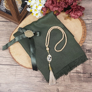 Dark Green Luxury Shawl | 99 Beads Pearl Tasbeeh With Arabic Letter | Personalized Plexiglass | Gift For Her | Personalized Gift | MLPE
