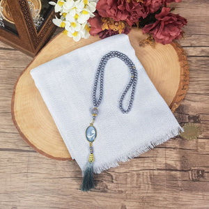 Light Grey Luxury Shawl | 99 Beads Pearl Tasbeeh With Arabic Letter | Personalized Plexiglass | Gift For Her | Personalized Gift | MLPE