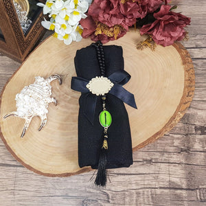 Special Black Luxury Shawl | 99 Beads Pearl Tasbeeh With Arabic Letter | Personalized Plexiglass | Gift For Her | Personalized Gift | MLSA