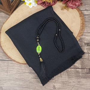 Special Black Luxury Shawl | 99 Beads Pearl Tasbeeh With Arabic Letter | Personalized Plexiglass | Gift For Her | Personalized Gift | MLSA