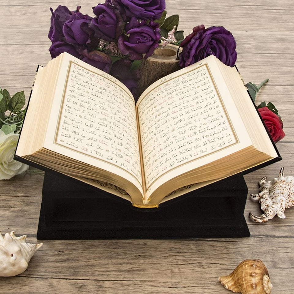 Special Design Wooden Kaaba Motif Gift | Velvet Black Quran | Kaaba Motif Quran | Black Lectern | Unique Gift | Personalized Gift | M334