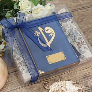 Velvet Blue Quran | Acetate Gift Box | 99 Bead Pearl Tasbeeh | Nursefa Prayer Mat | Islamic Gift | Gift For Him | Personalized Gift |