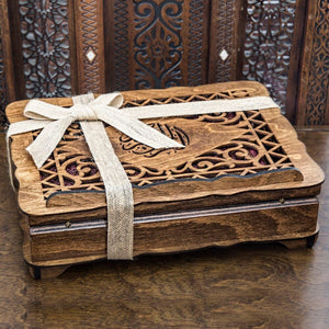 Special Design Wooden Gift Box | Thermo Leather Quran | Prayer Mat | 99 Beads Tasbeeh | Unique Gift | Personalized Gift | AOK5