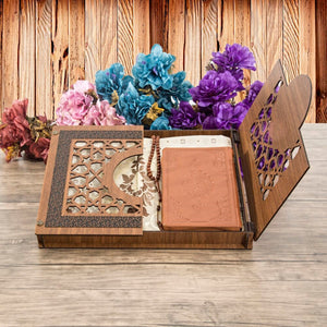 Personalized Wooden Gift Box | Quran With Cover | Prayer Mat | 99 Beads Kuka Tasbeeh | Unique Gift | Personalized Gift | AOJ8
