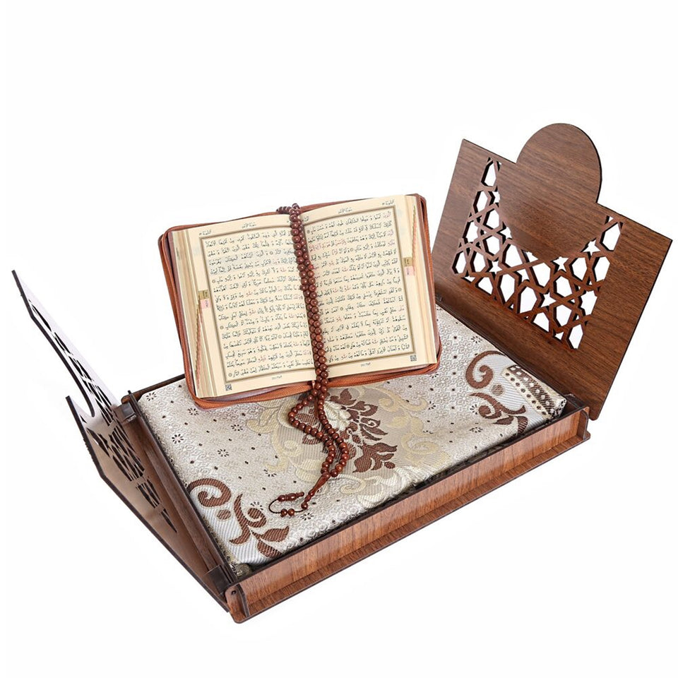Personalized Wooden Gift Box | Quran With Cover | Prayer Mat | 99 Beads Kuka Tasbeeh | Unique Gift | Personalized Gift | AOJ8