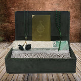 Velvet Dark Green Gift Box Set | Large Size & Olive Green Quran | 99 Beads Tasbeeh | Prayer Mat | Personalized Gift | ASKC