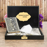 Special Design Black Wooden Gift Box | Gray-Black Quran | Prayer Mat | Tasbeeh | Taqiyah | Special Design Box | Personalized Gift | KDKW