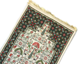 Green Ottoman Tiles Prayer Mat, Prayer Mat with Tasbeeh, Prayer Rug, Bohemian Rug, Turkish Rug, Islamic Gift YSLM76