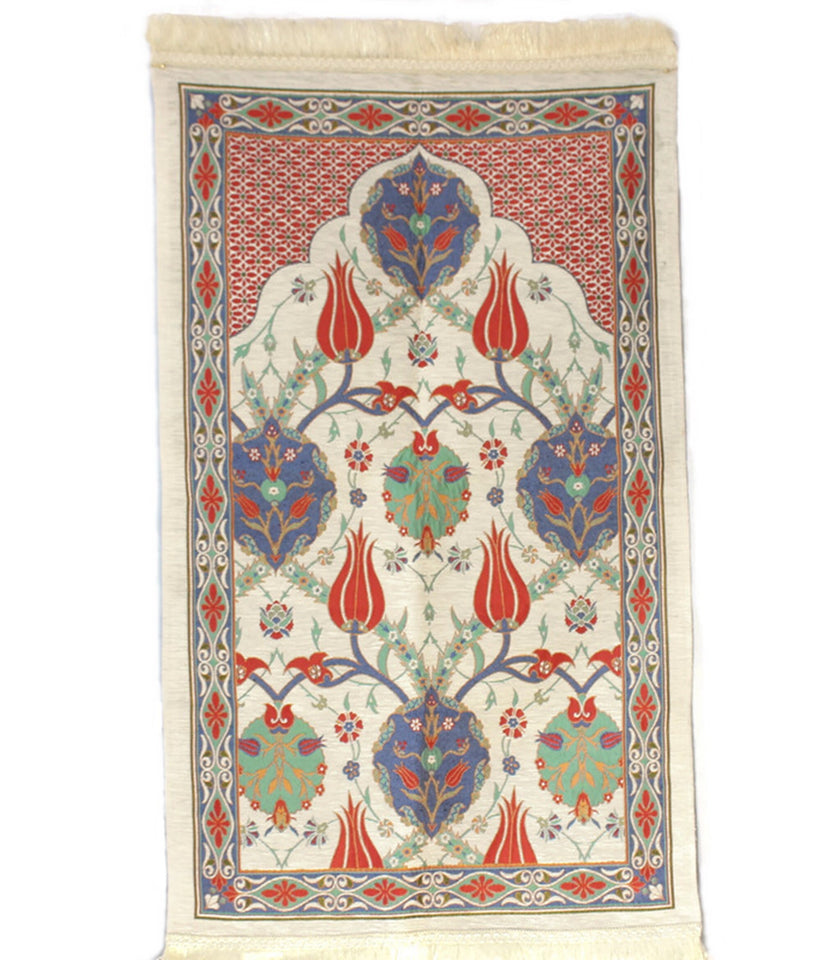 Medieval Tulips Prayer Mat, Prayer Mat with Tasbeeh, Prayer Rug, Muslim Janamaz, Medieval Rug, Turkish Rug, Islamic Gift YSLM26