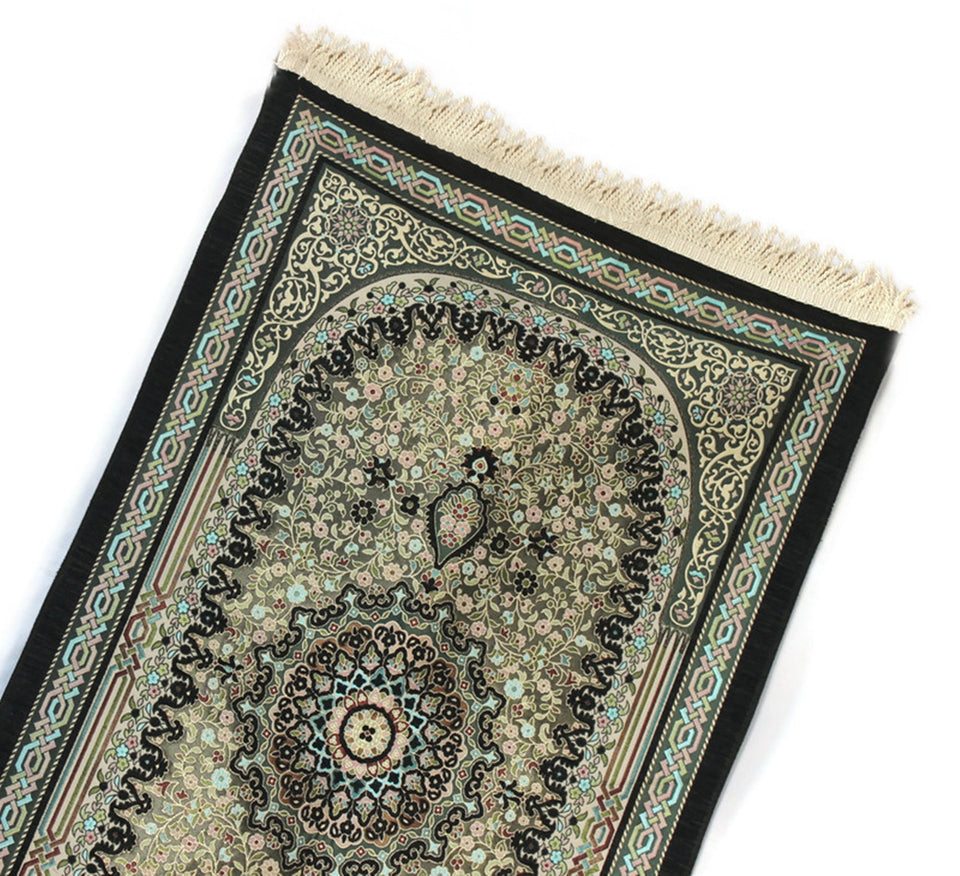 Black Flower Bouquet Prayer Mat, Prayer Mat with Tasbeeh, Prayer Rug, Muslim Janamaz, Sajadah Cantik , Islamic Gifts YSLM61