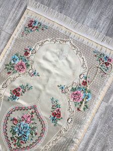 Lux Pink Roses Prayer Mat | Dowries Prayer Rug | Wedding Gift | Prayer Rug with tasbih | Sajjada | Janamaz YSLM69 - islamicbazaar