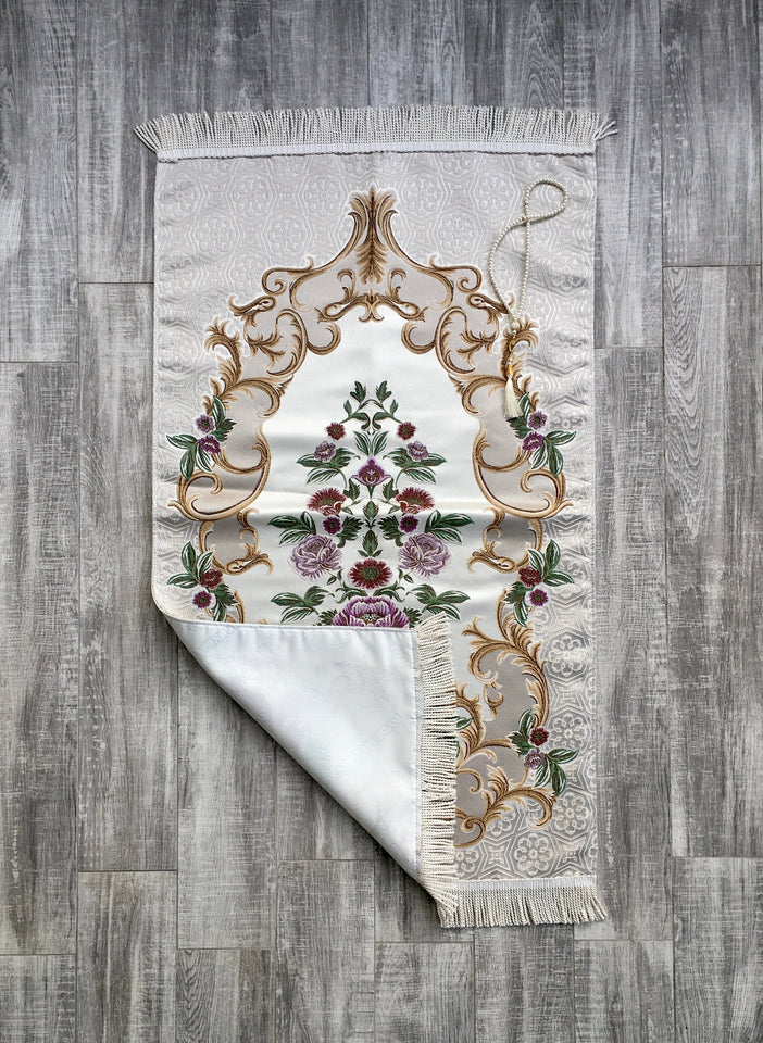Lux Hunat Hatun Mosque Prayer Mat | Dowries Prayer Rug | Wedding Gift | Prayer Rug with tasbih | Sajjada | Janamaz YSLM71 - islamicbazaar