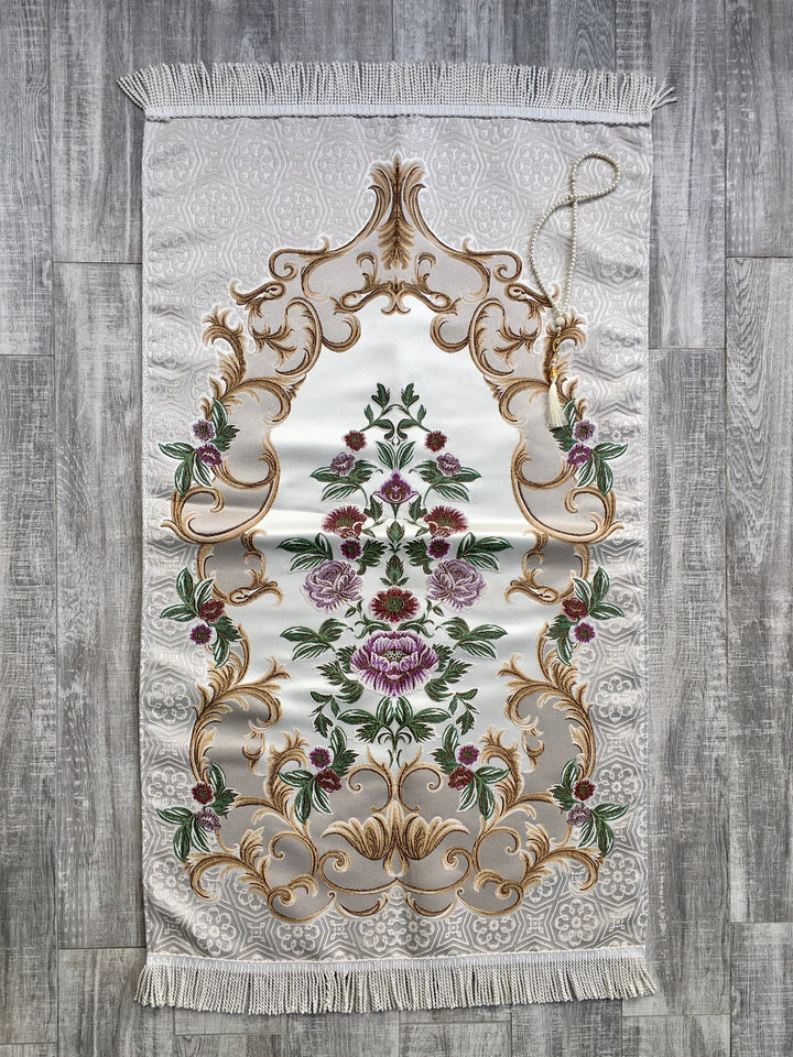 Lux Hunat Hatun Mosque Prayer Mat | Dowries Prayer Rug | Wedding Gift | Prayer Rug with tasbih | Sajjada | Janamaz YSLM71 - islamicbazaar