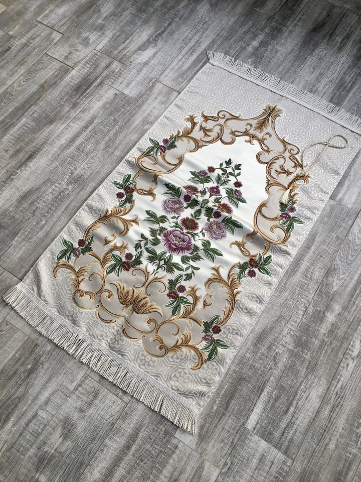 Lux Hunat Hatun Mosque Prayer Mat | Dowries Prayer Rug | Wedding Gift | Prayer Rug with tasbih | Sajjada | Janamaz YSLM71 - islamicbazaar