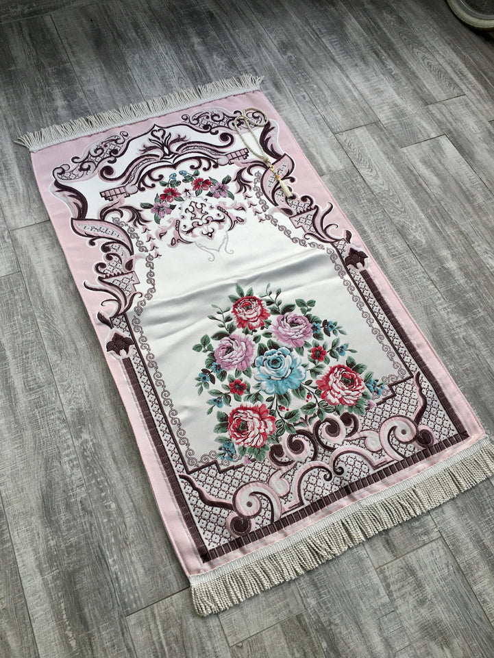 Lux Masjid Dimaukom Prayer Mat | Dowries Prayer Rug | Wedding Gift | Prayer Rug with tasbih | Sajjada | Janamaz YSLM72 - islamicbazaar