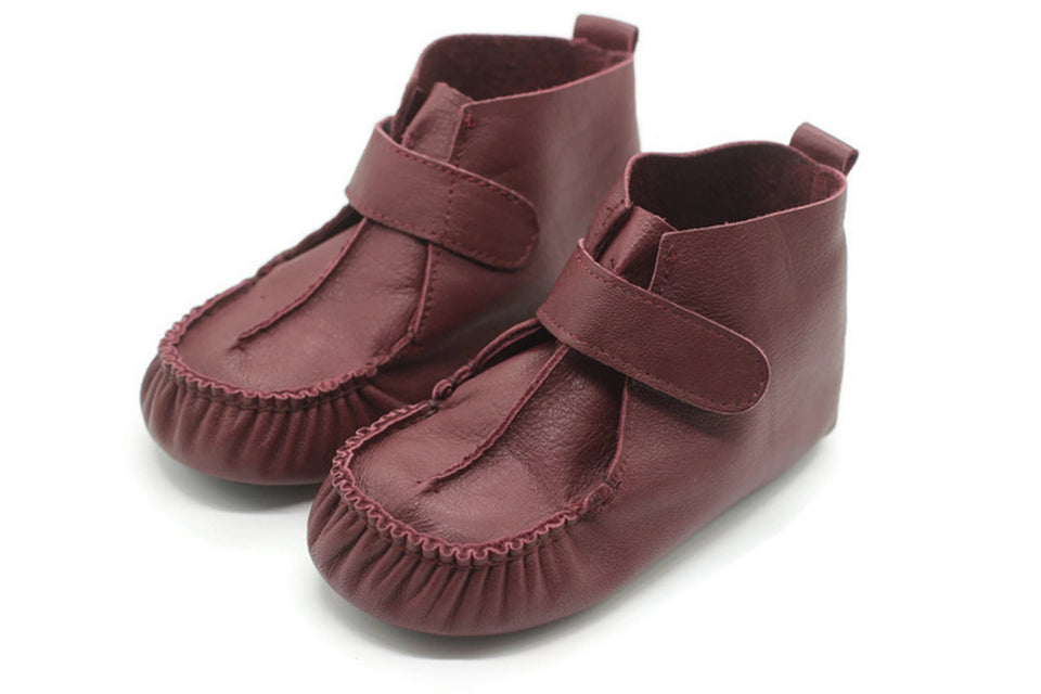 Bordeaux Non-Slip First Walking Shoes Classic Breathable Loop Sneakers, Baby Moccasins, Newborn Leather Slippers