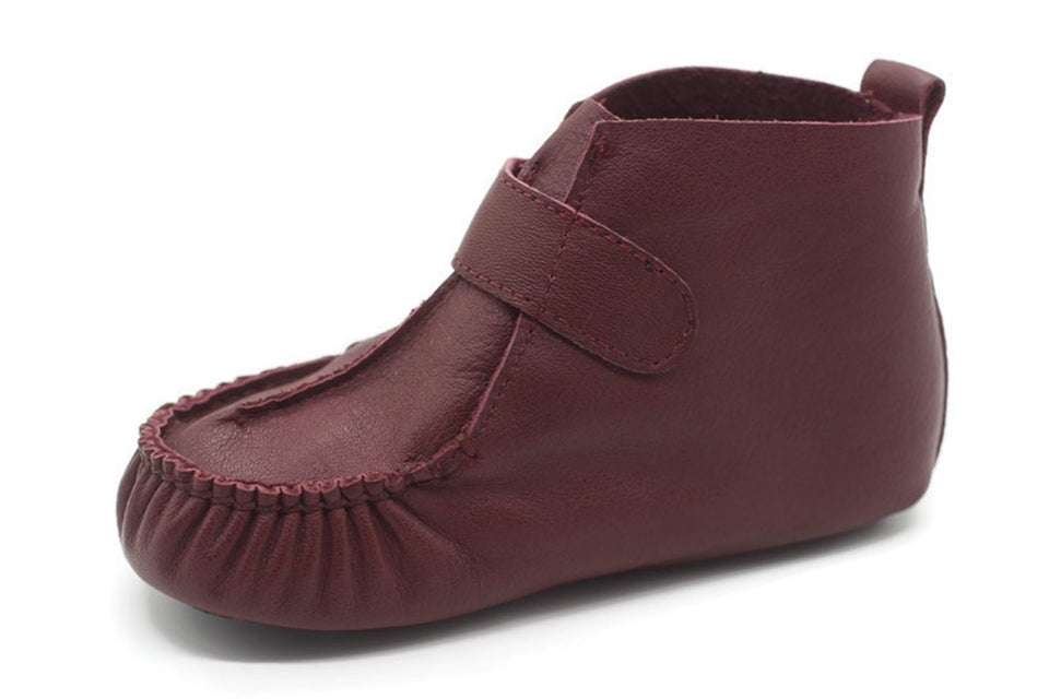 Bordeaux Non-Slip First Walking Shoes Classic Breathable Loop Sneakers, Baby Moccasins, Newborn Leather Slippers