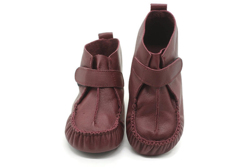 Bordeaux Non-Slip First Walking Shoes Classic Breathable Loop Sneakers, Baby Moccasins, Newborn Leather Slippers